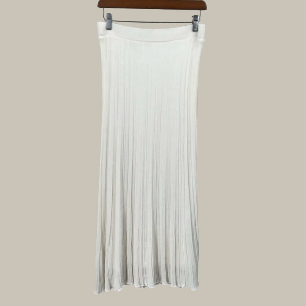 Zara Pleated Skirt Women M White Plissé Knit Minimalist Preppy Flowy Balletcore